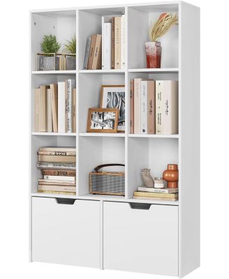 9 Cube Storage Organizer with Drawers, Dark Brown Tall Bookshelf with Storage