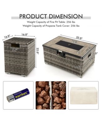 32 x 20 Inch Propane Rattan Fire Pit Table Set with Side Table Tank and Cover