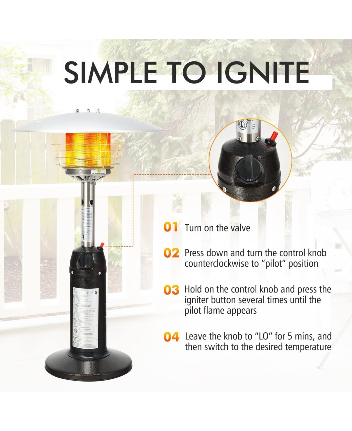 Sugift 11 000 Btu Portable Tabletop Propane Patio Standing Heater- Black