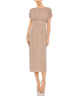 Women's Beaded Cap Sleeve Column Midi Dress