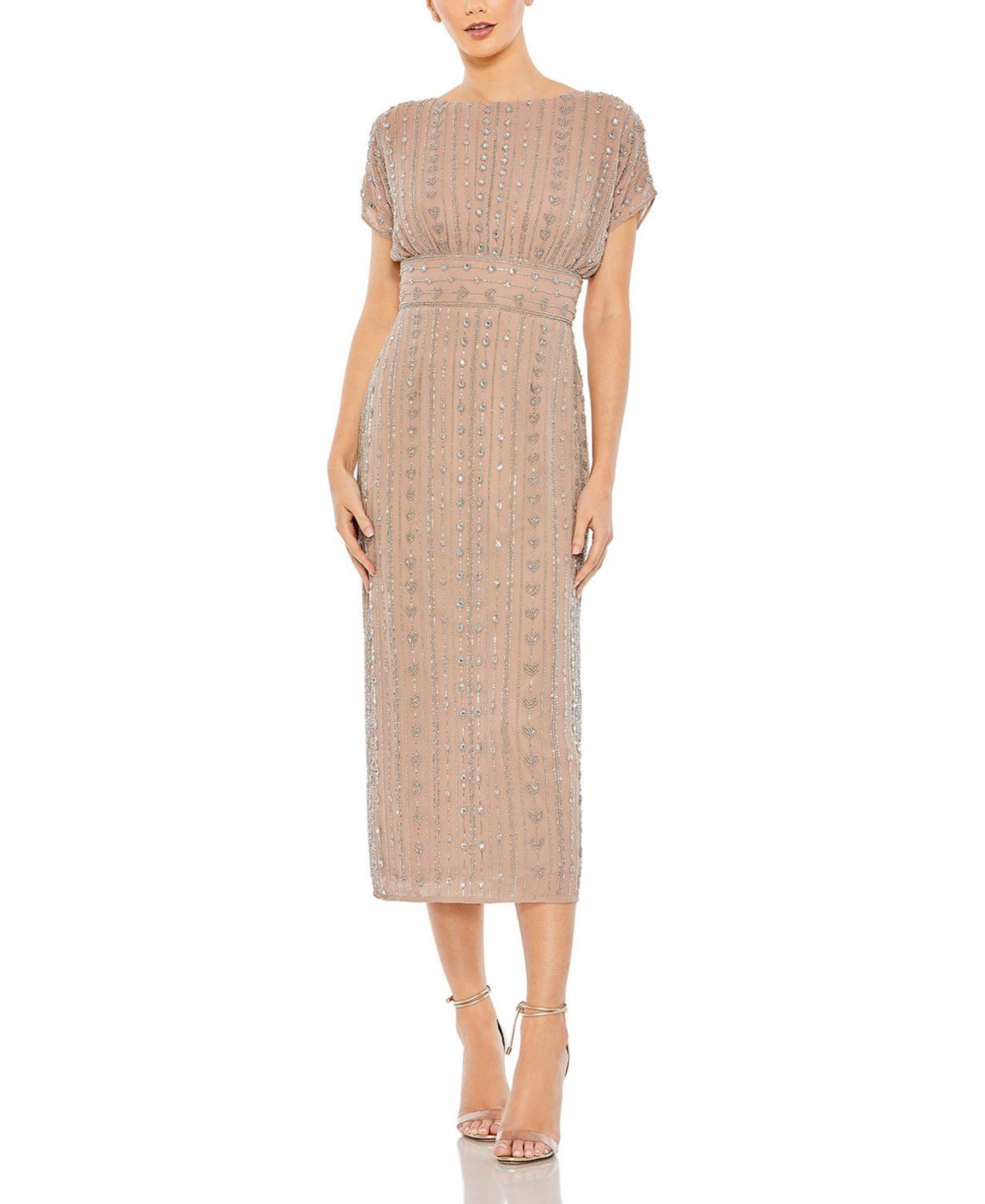 Mac Duggal Women's Beaded Cap Sleeve Column Midi Dress