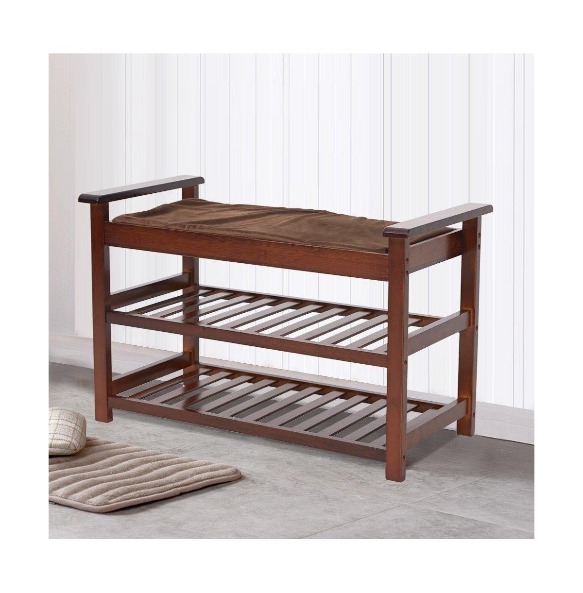 Slickblue Shoe Bench with Cushion Upholstered Padded Seat for Entryway Storage and Comfort