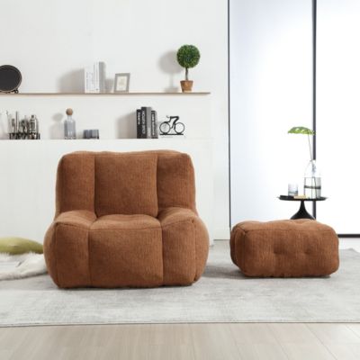 Fluffy Bean Bag Chair with Ottoman, Super Soft Lazy Sofa for Living Room-The Pop Home