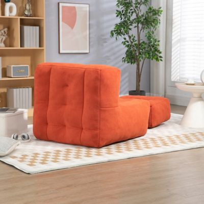 Bean Bag Chair Set, Fluffy Upholstery, Includes Ottoman, Super Soft, Lounge Seating, Living Room Furniture