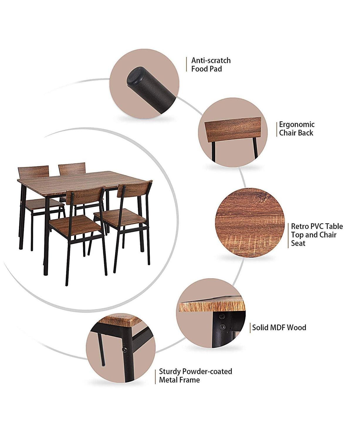 Slickblue 5 Piece Dining Set – Solid Wooden Table and Chairs with Sturdy Metal Legs