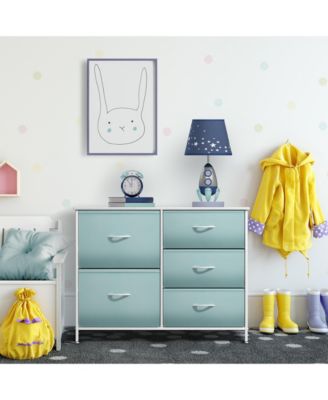 Dresser with 5 Drawers - Storage Chest Organizer with Steel Frame, Wood Top, Handles, Fabric Bins