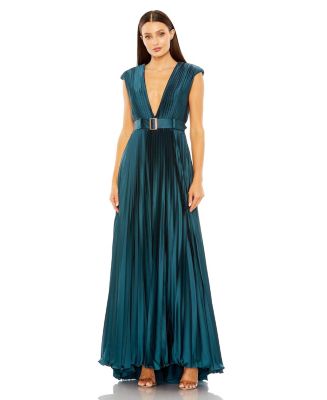 【Mac Duggal】Pleated High Neck Raglan Gown 関税送料込 Purple Pleated High Neck Raglan Long Sleeve Side Slit Gown