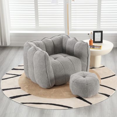 2 PC chenille fabric Soft Bean Bag Chair with Footstool