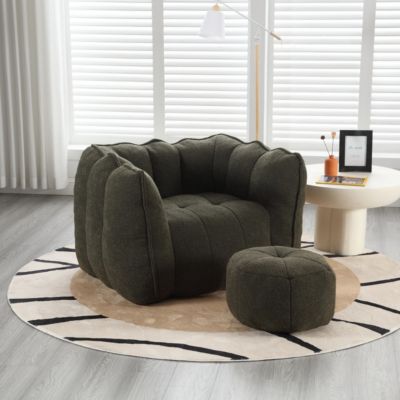 2 PC chenille fabric Soft Bean Bag Chair with Footstool