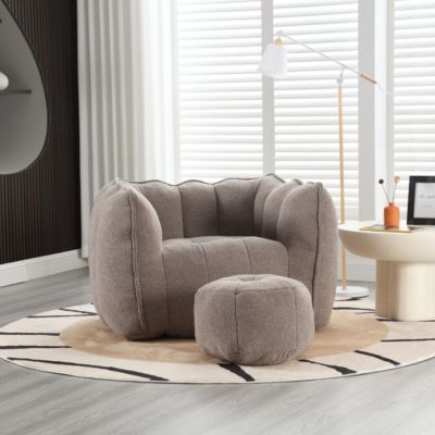 2 PC chenille fabric Soft Bean Bag Chair with Footstool