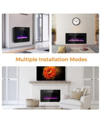 30-Inch Recessed Ultra Thin Electric Fireplace Heater with Glass Appearance