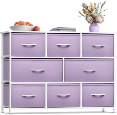 8 Drawers Wide Dresser - Organizer Unit with Steel Frame Wood Top and handle, Fabric Bins - Amazing for household decluttering