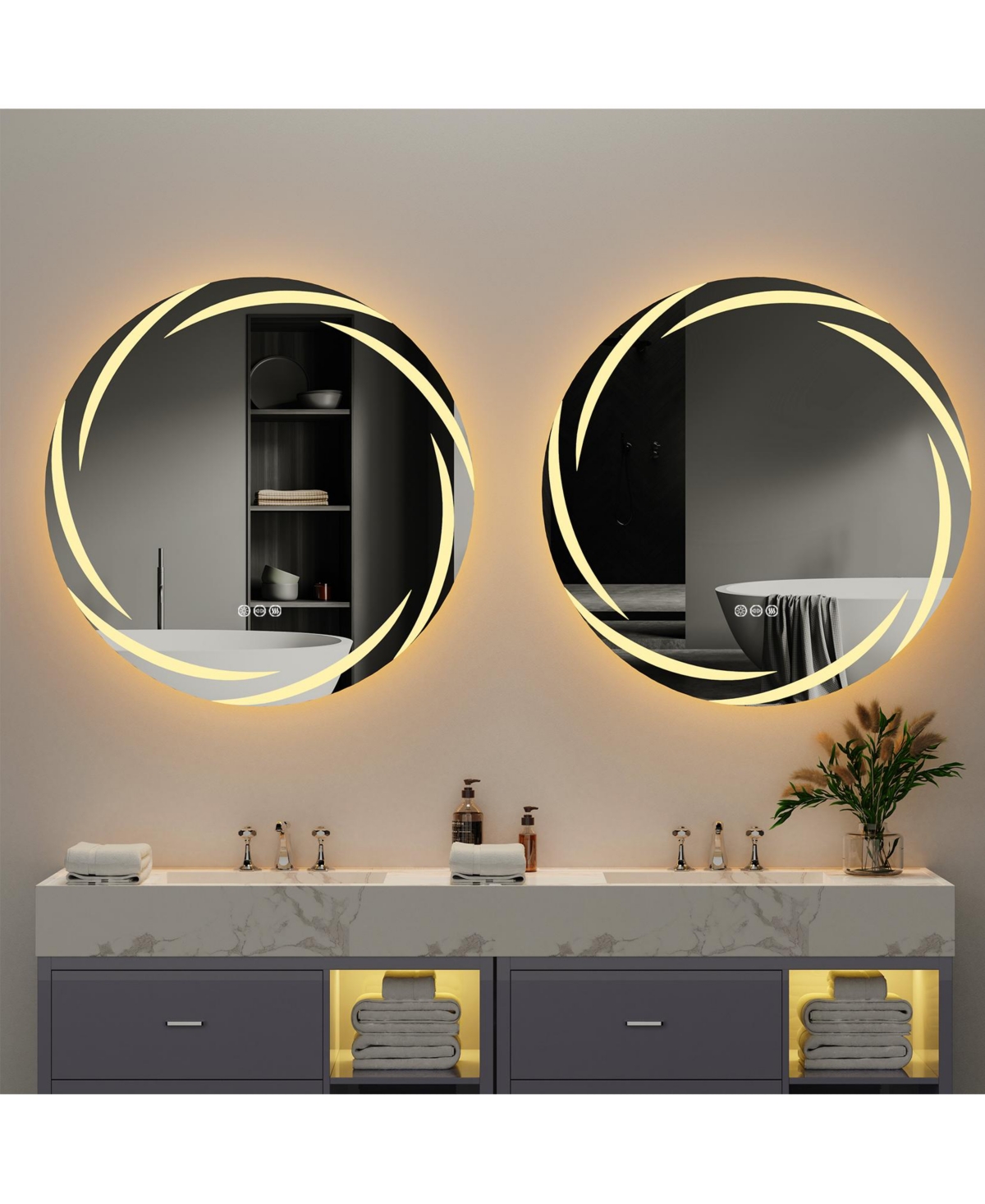 Wisfor Round Circle Lighted Bathroom Mirror Anti Fog Vanity Mirror Stepless Dimming