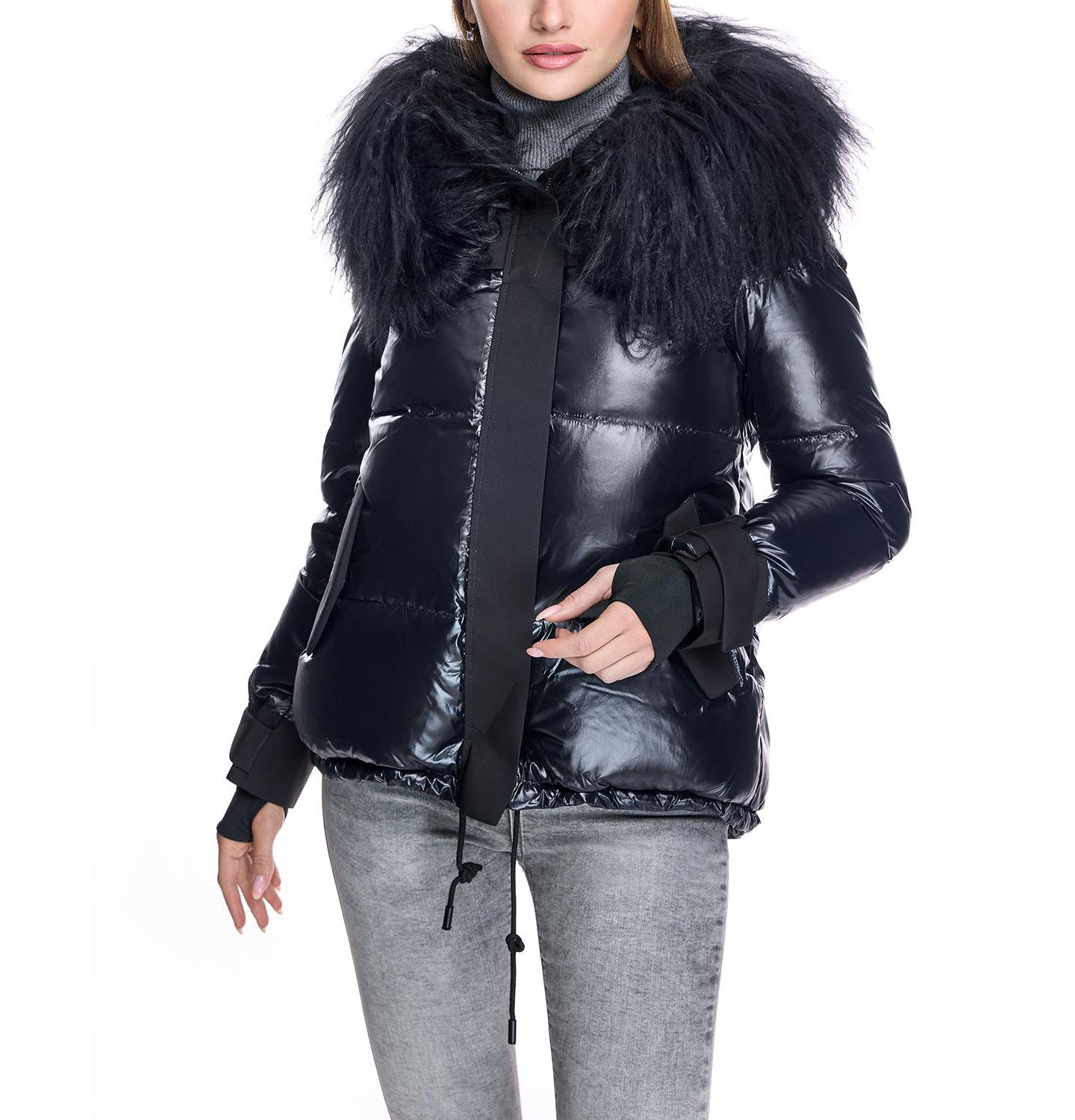Женская куртка Julia & Stella By Maximilian Nylon Jacket with Fur Trimmed Hood, цвет: Чёрный — фото 1