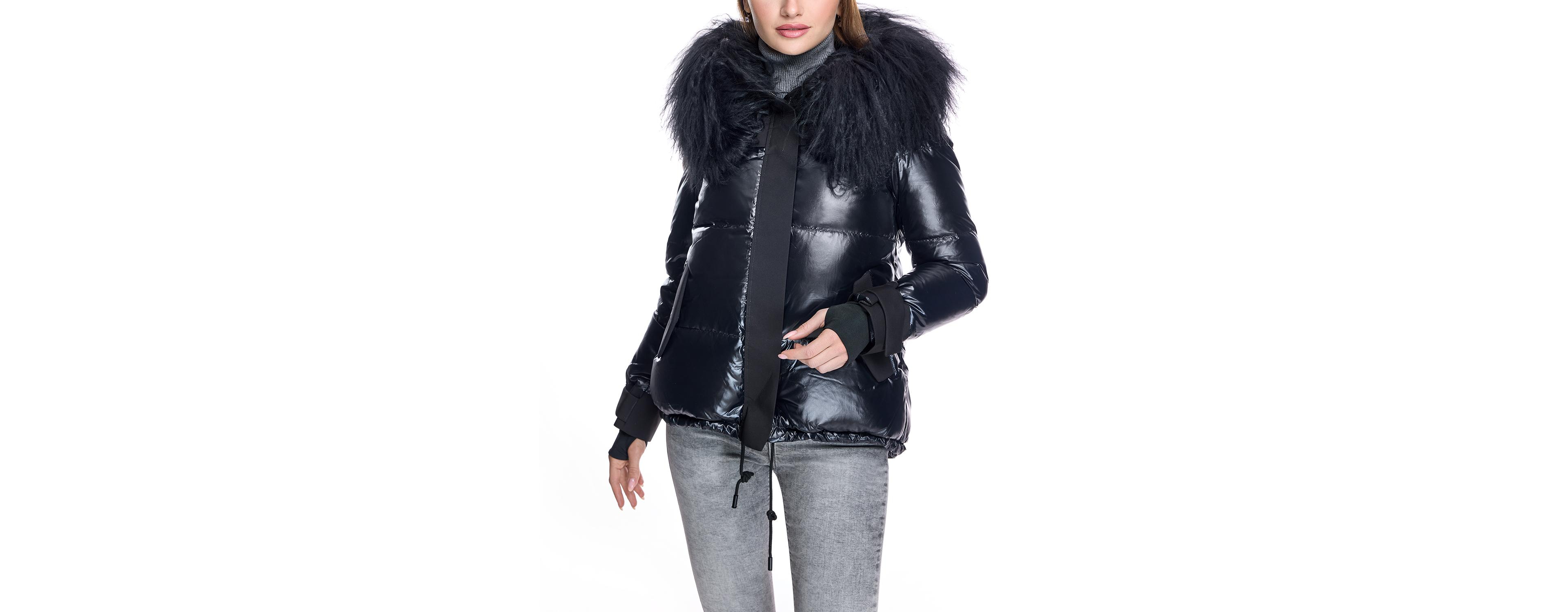 Julia & Stella by Maximilian Women's Nylon Jacket with Fur Trimmed Hood