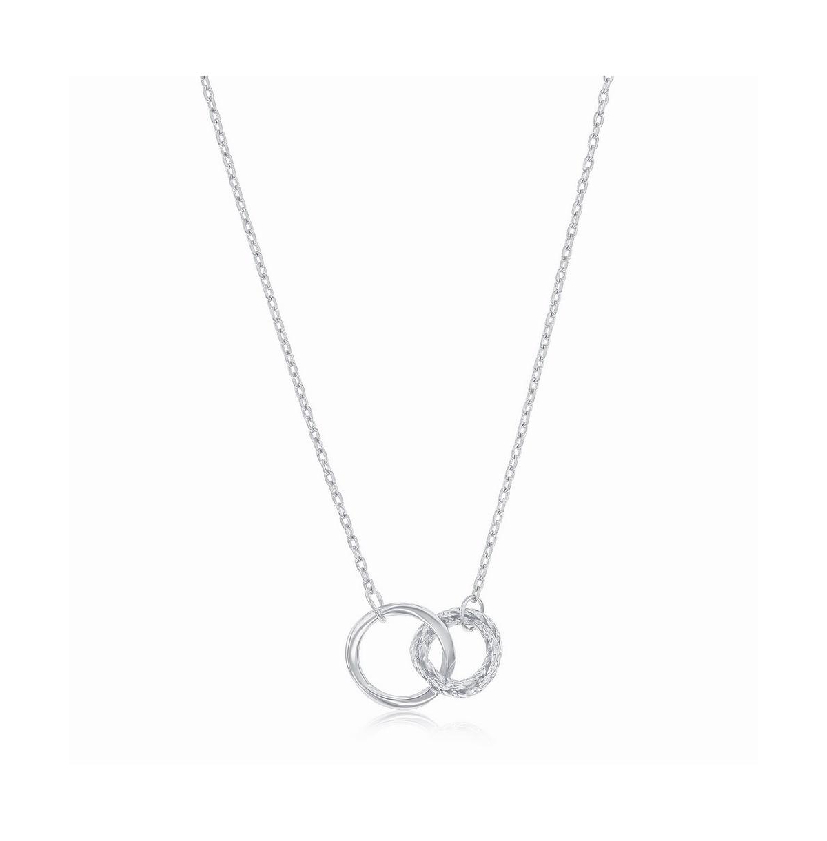 Sterling Silver, Polished & Textured, Double Circle Necklace - Gold