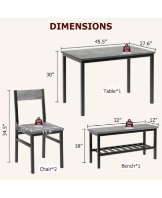 Dining Table Set for 4, Modern Kitchen Table with Bench and Chairs, 4 Piece Dining Room Table with Storage Rack for Small Spaces