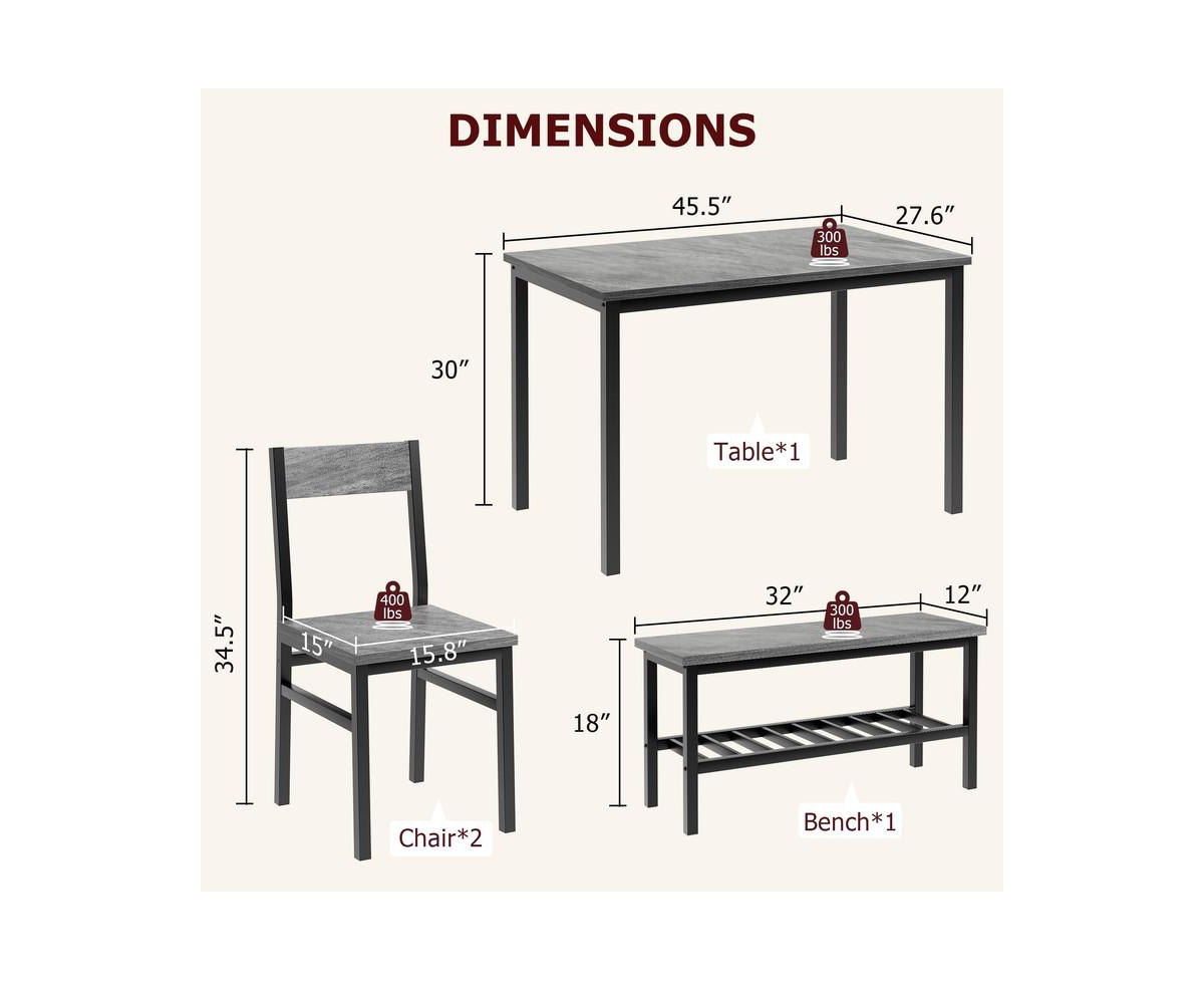 gaomon Dining Table Set for 4, Modern Kitchen Table with Bench and Chairs, 4 Piece Dining Room Table with Storage Rack for Small Spaces