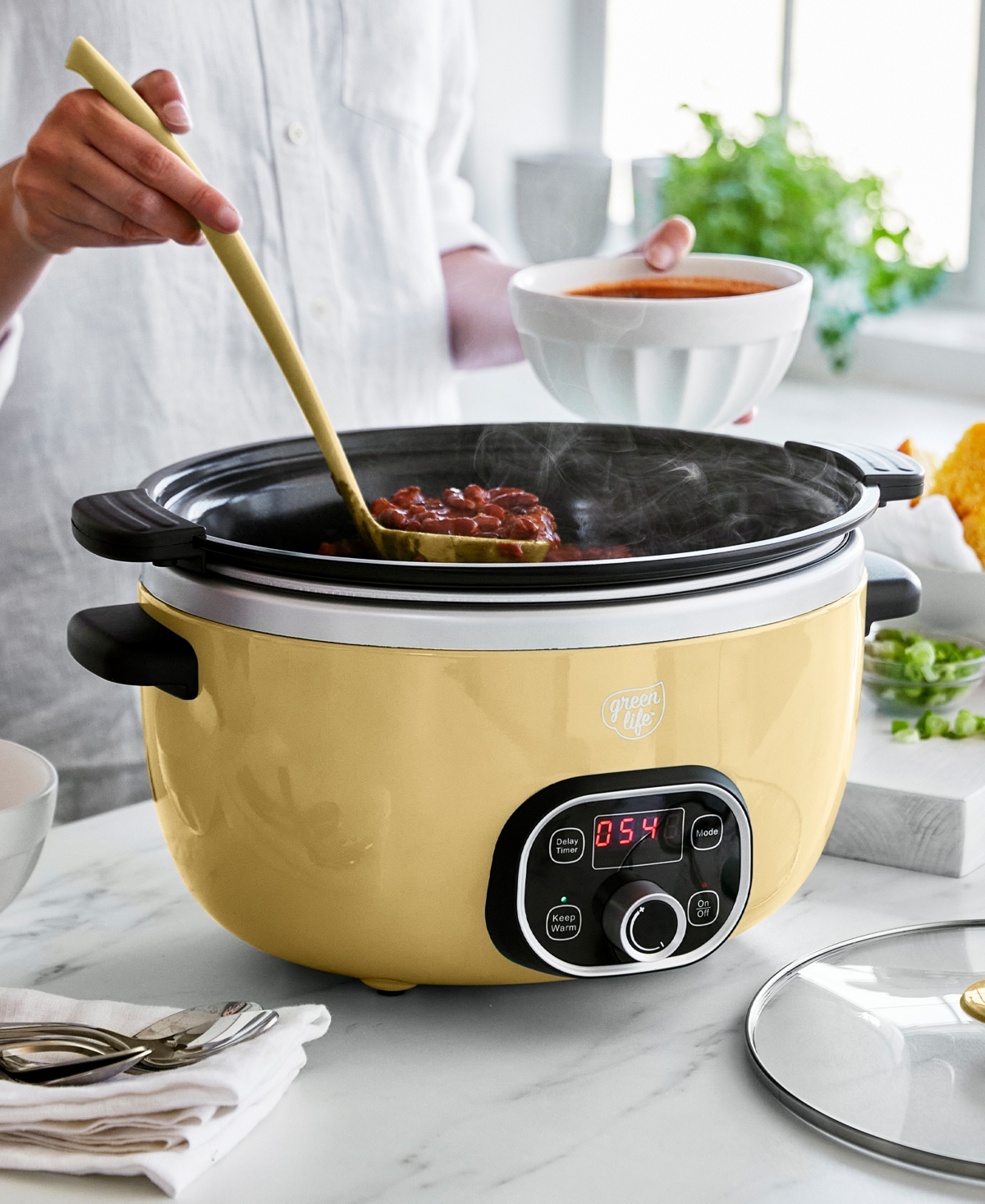 Greenlife Ceramic Nonstick Healthy Cook Duo Slow Cooker In Butter Yellow