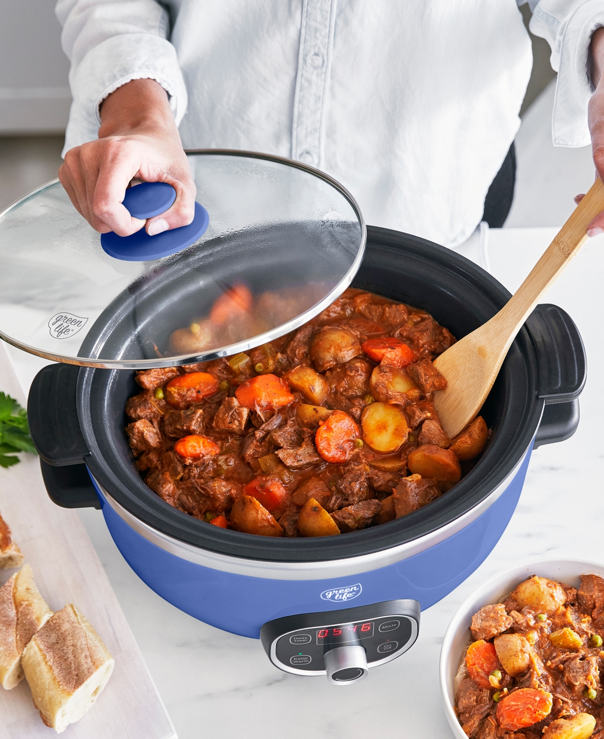 Greenlife Ceramic Nonstick Healthy Cook Duo Slow Cooker In Blue