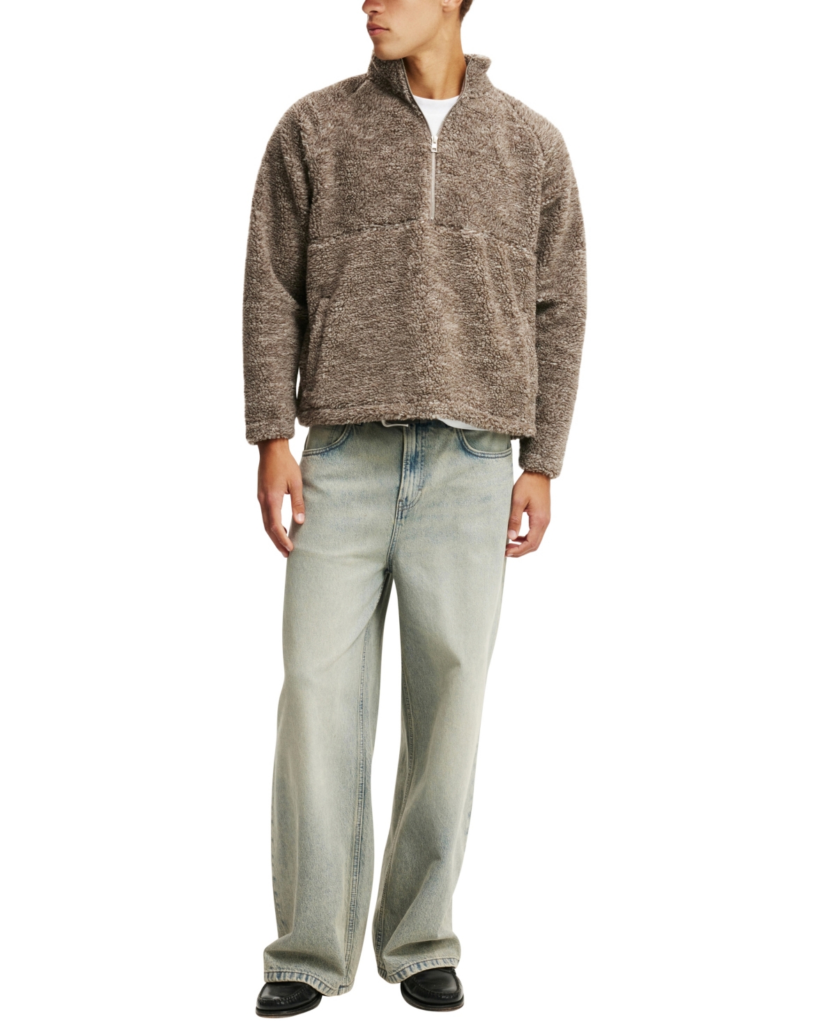 COTTON ON MEN'S TEDDY 1/2 ZIP FLEECE SWEATSHIRT 