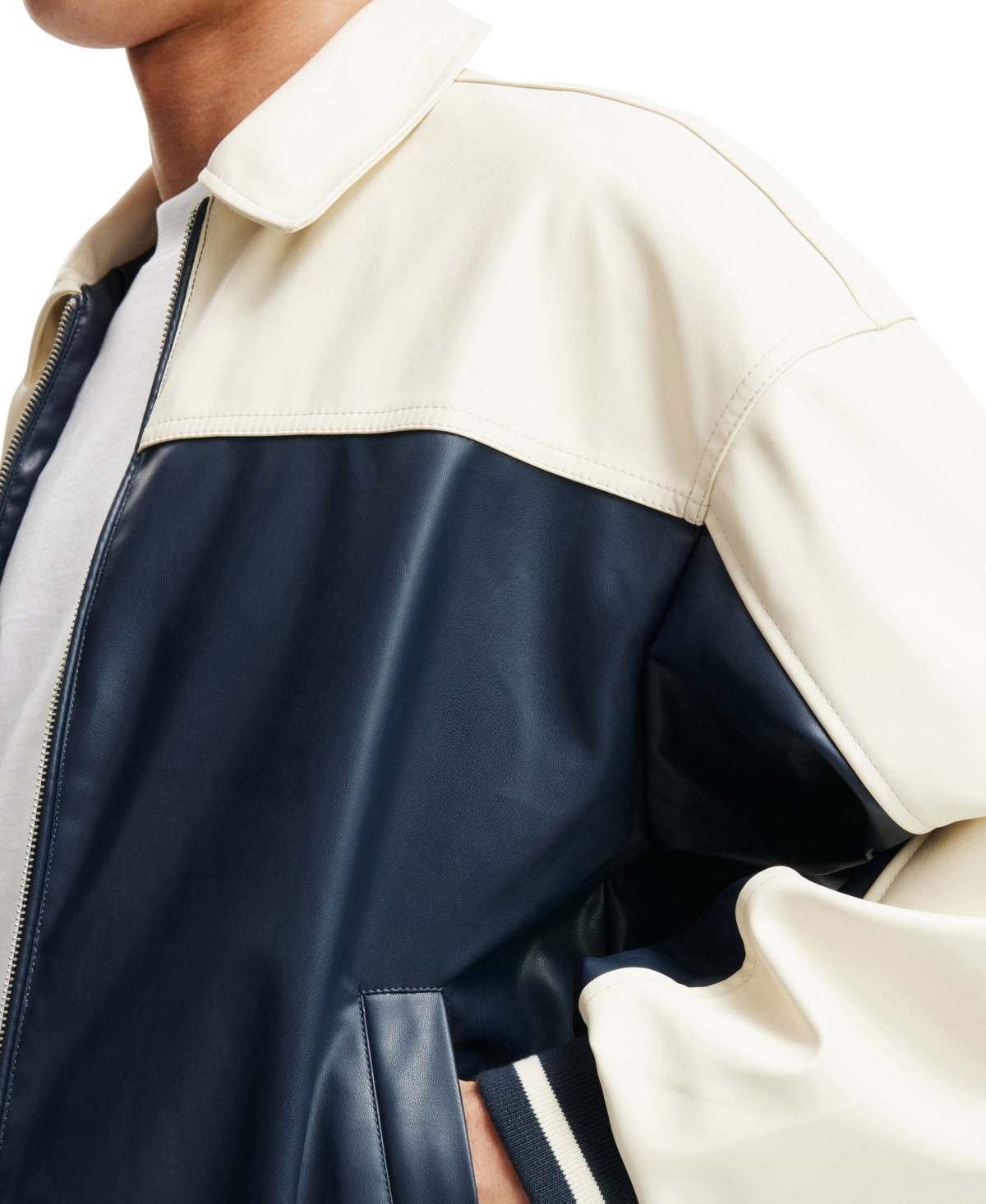 Shop Cotton On Men's Artificial Leather Western Jacket In Vintage Navy