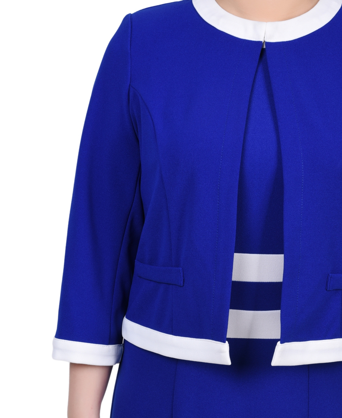 Ny Collection Women's Elbow Sleeve Colorblocked Dress, 2 Piece Set In Sapphire White