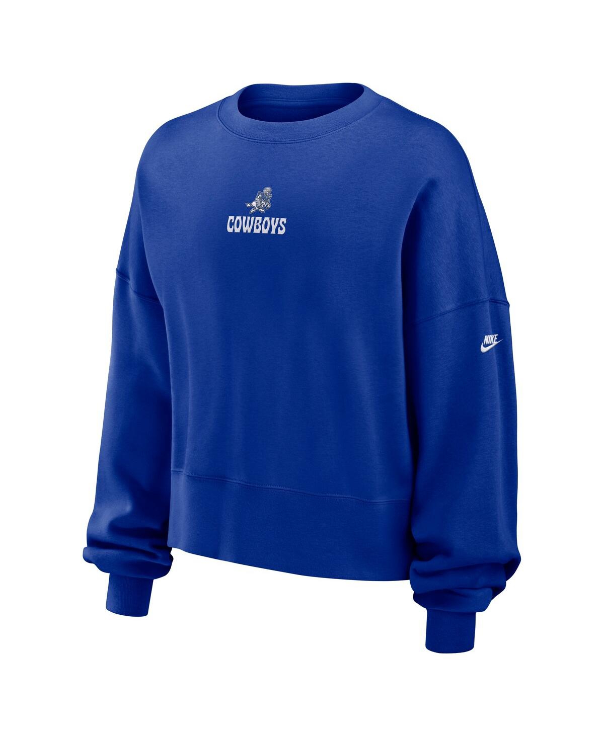 Nike Women's Royal Dallas Cowboys Oversized Long Sleeve Cropped Sweatshirt In Royal