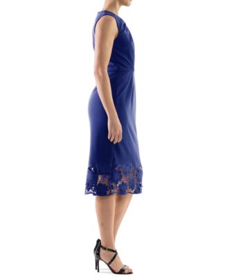 Donna Rico Women's Asymmetric Twist-Neck Lacy-Hem Dress