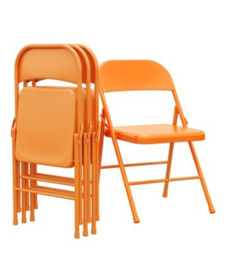 Foldable Dining Chairs Set of 4 – Metal Frame, 350 lb Capacity, Portable Orange Seats for Home, Office & Events.