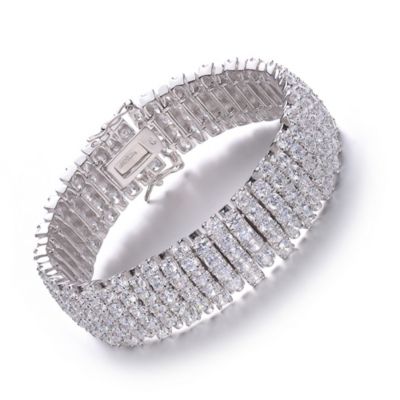 Sterling Silver with Colored Cubic Zirconia Wide Elegant Bracelet