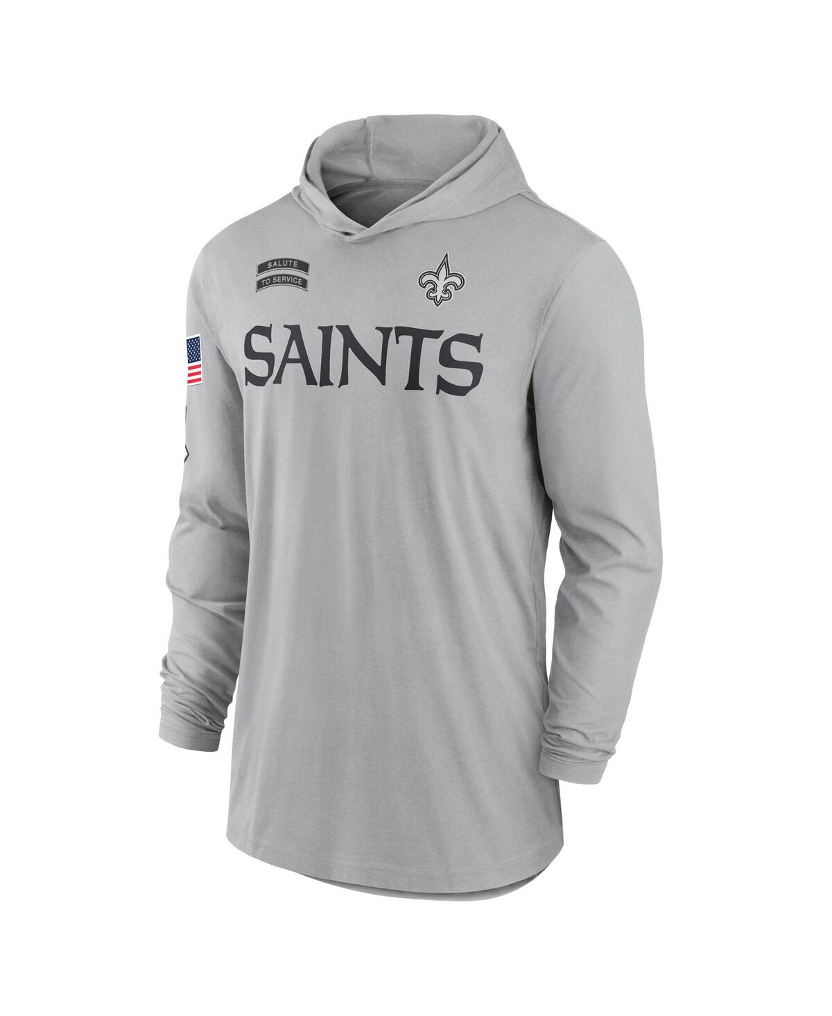 NIKE MEN'S GRAY NEW ORLEANS SAINTS 2024 SALUTE TO SERVICE LIGHTWEIGHT PERFORMANCE LONG SLEEVE HOODED T-SH