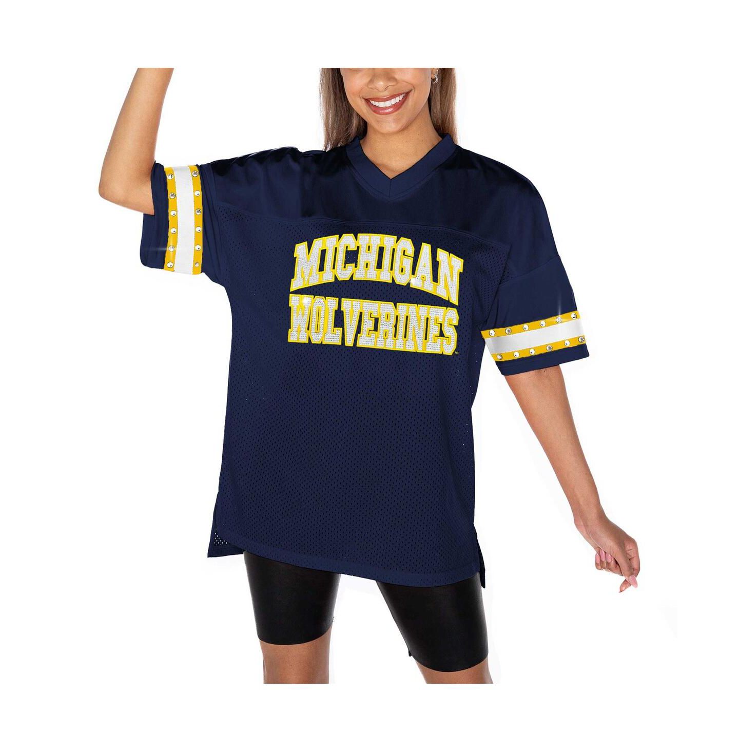 Женская футболка Gameday Couture Navy Michigan Wolverines Until Kickoff Rhinestone Fashion — фото 1