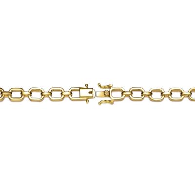 14k Gold Plated with Cubic Zirconia Pave Geometric Oval Chain & Link Bracelet