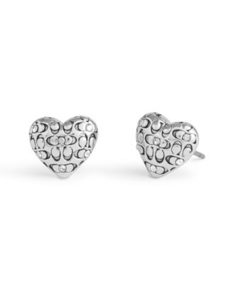 Diamond Heart Post Stud Earrings Quilted Look Rhodium on Sterling Silver Diamond Heart Post Stud Earrings Quilted Look Rhodium on Sterling Silver