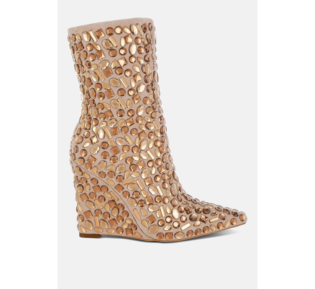 Trend Titan Diamante Slim Wedge Heel Boots - Beige