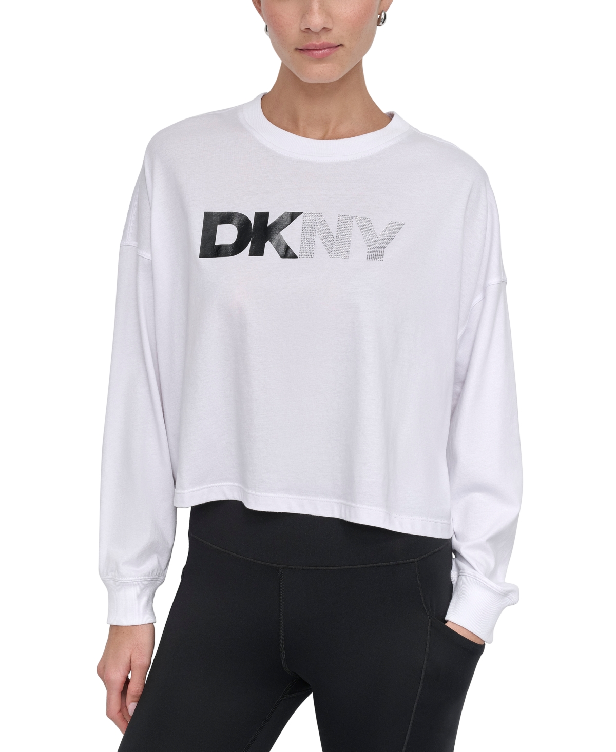 Dkny Sport Women's Rhinestone-Logo Sweatshirt -black