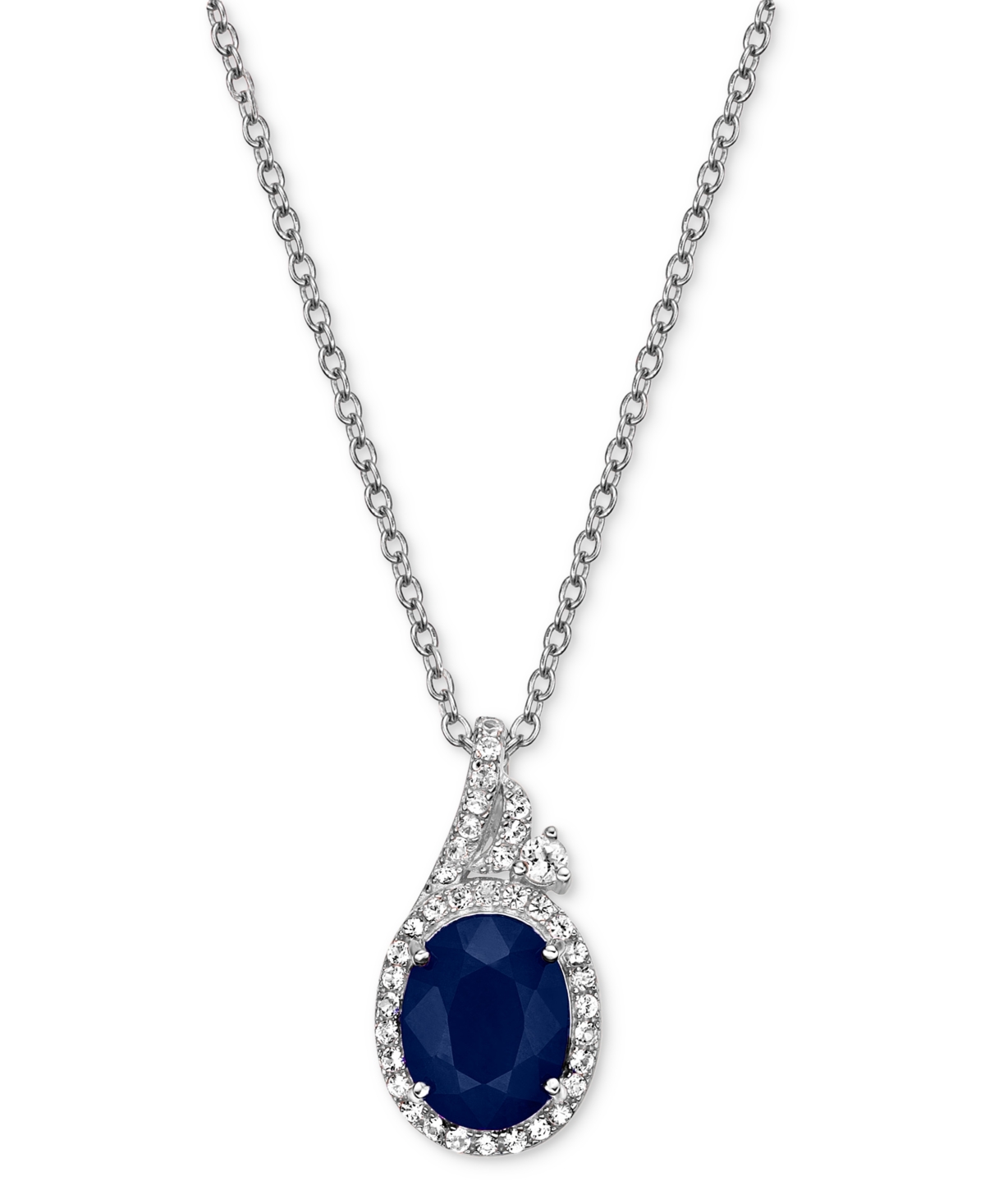 Macy's Emerald (2 Ct. T.w.) & White Sapphire (1/2 Ct. T.w.) Oval Halo 18" Pendant Necklace In 10k Gold-plat In Sapphire