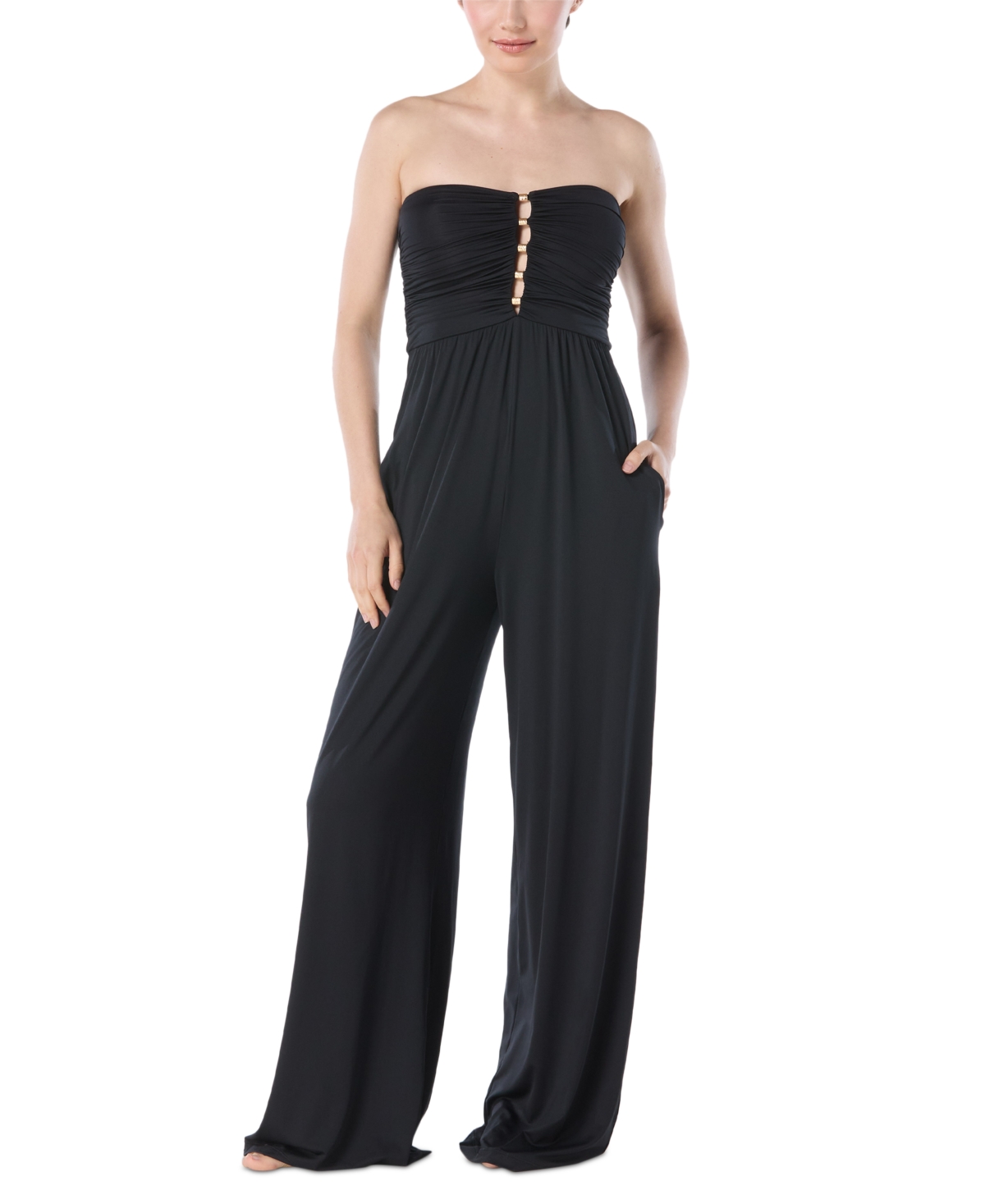 Women's Ruched Jumpsuit Swim Cover-Up - Black