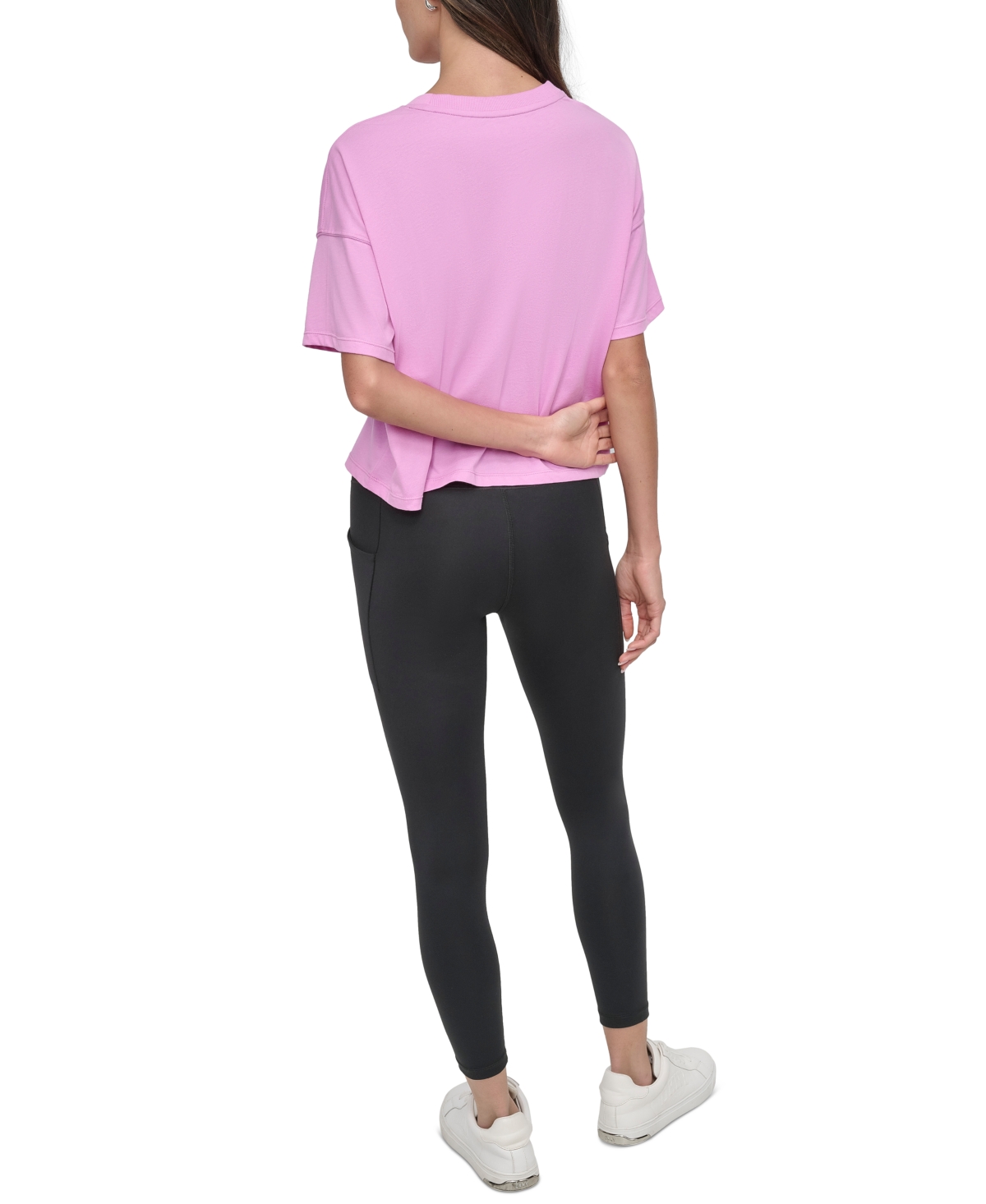 Dkny Sport Women's Rhinestone-Logo Cropped T-Shirt -silver