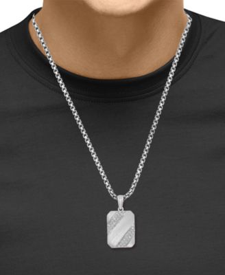 EFFY&reg; Men's White Zircon (3/8 ct. t.w.) Tag 22" Pendant Necklace in Sterling Silver 