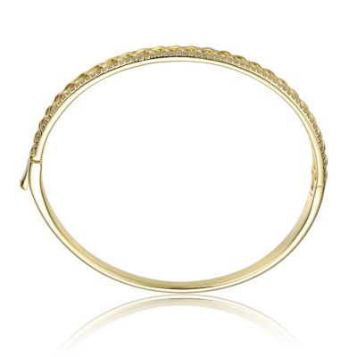 Women's 14K Gold Plated CZ Chain Link Stiff Bangle Bracelet