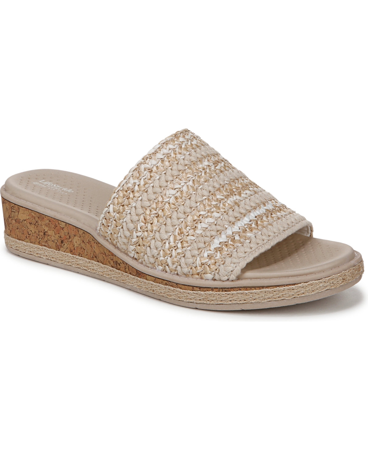 Bzees Runaway Washable Slide Wedge Sandals In White Raffia Fabric