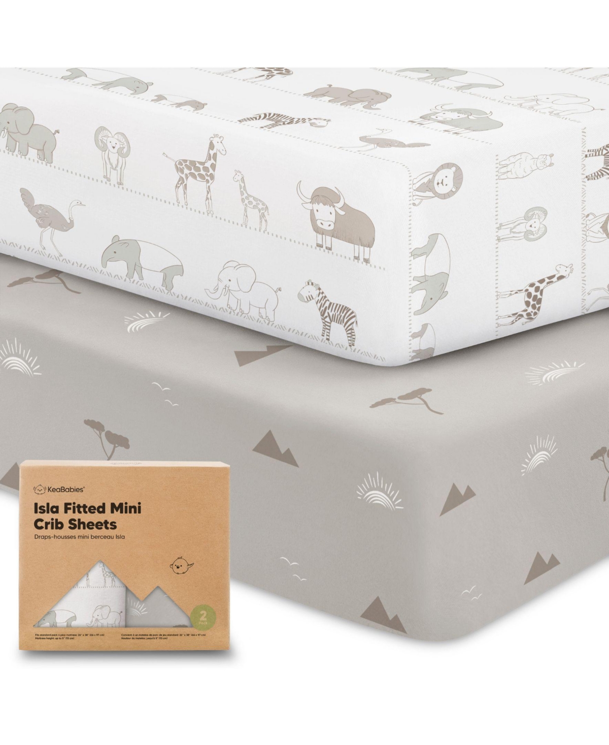 KeaBabies 2-Pack Mini Crib Sheets, Pack and Play Sheets Fitted, Pack N Play Sheets, Organic Fitted Crib Sheet Cover