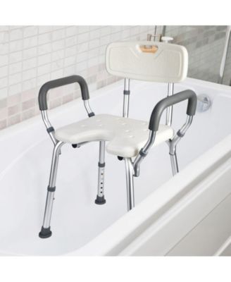 U Shower Seat, Adjustable Height Shower Chair, with Padded Armrests and Back, Inside Shower Chair Support 350 lb Capacity, Slip Resistant Shower Seat for Bathtub