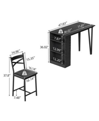 3-Piece MDF & Metal Frame Foldable Top with 3-Layer Shelves and Upholstered Chairs Counter Height Bar Table Set