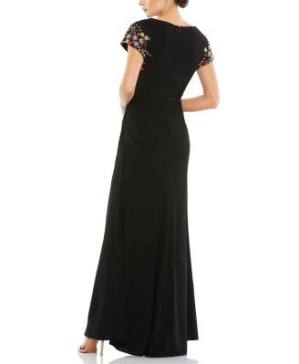 Women's Embellished Sleeve Jersey Wrap Gown