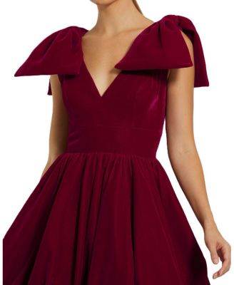 Women's Shoulder Bow Velvet Bubble Mini Dress