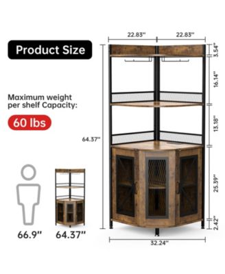 Tall Corner Bar Cabinet with Power Outlet and LED, Wine Cabiner for Liquor, Industrial Corner Cabinet with Wine Storage, 5-Tiers Liquor Cabinet Bar with Glass Holder for Home, Living Room, Kitchen