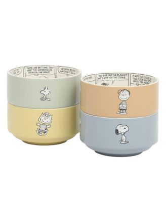 Peanuts Snoopy Bonbon Bites 4-Piece 5.5" Decorated Stoneware Ceramic Stackable Bowl Set – Bowl Set